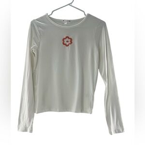 NWOT Love Glam Girl White Long Sleeve Top with Embroider Floral Design XL